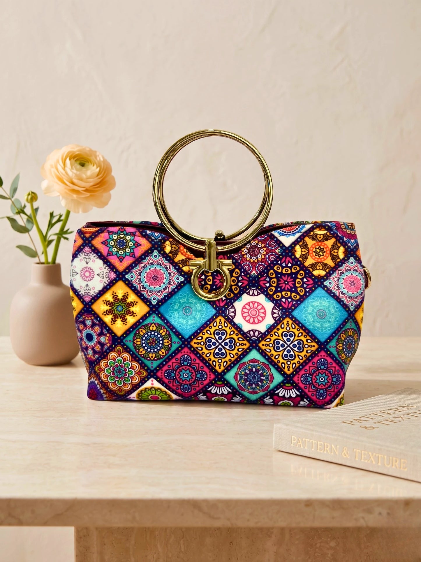 Steel Handle Small Check Handbag