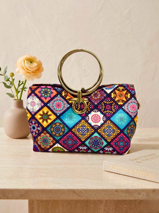 Steel Handle Small Check Handbag